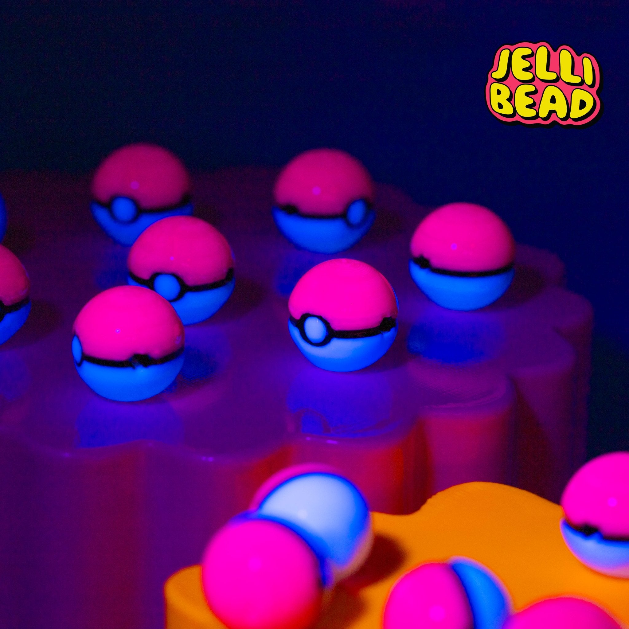 Blacklight Pokeball Beads - Jelli Bead Kandi Beads