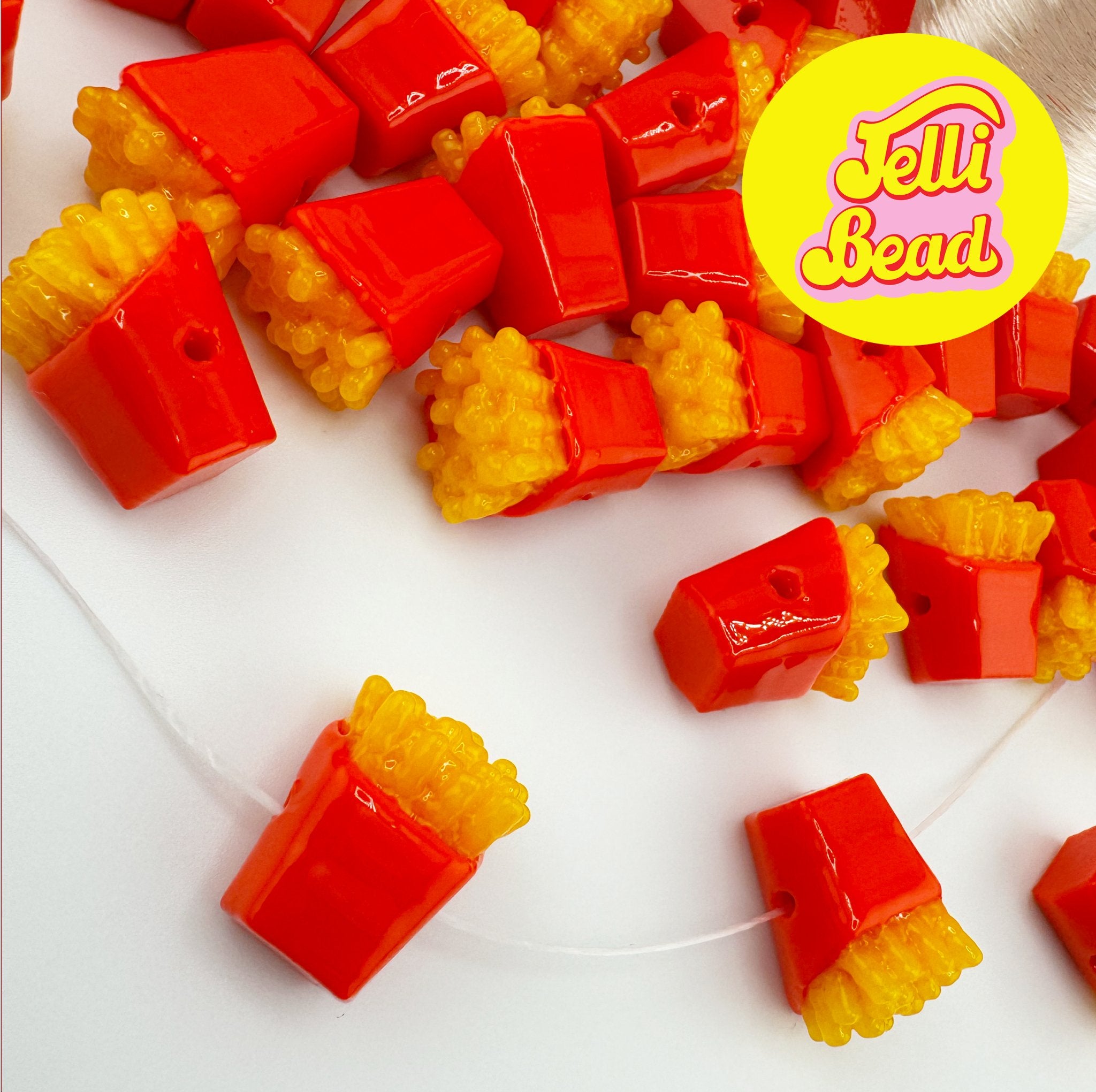 French Fry Beads   4  - Jelli Bead, Colorful custom kandi beads for beaded bracelets, perfect for music festivals, swifties, and rave fashion. Personalized charm bracelets that add flair to any look.