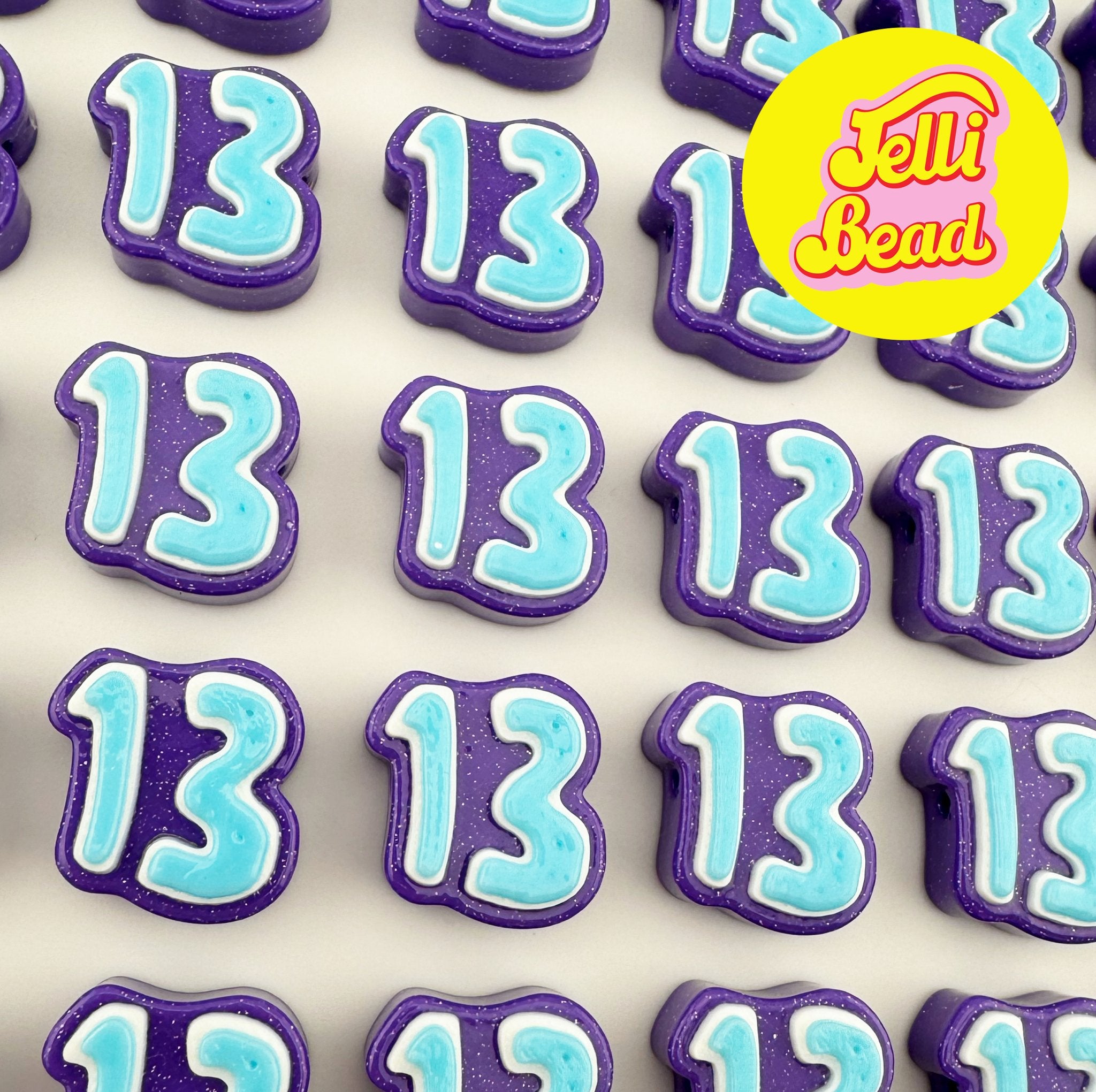 Lucky 13 Glitter Beads   4  - Jelli Bead, Colorful custom kandi beads for beaded bracelets, perfect for music festivals, swifties, and rave fashion. Personalized charm bracelets that add flair to any look.